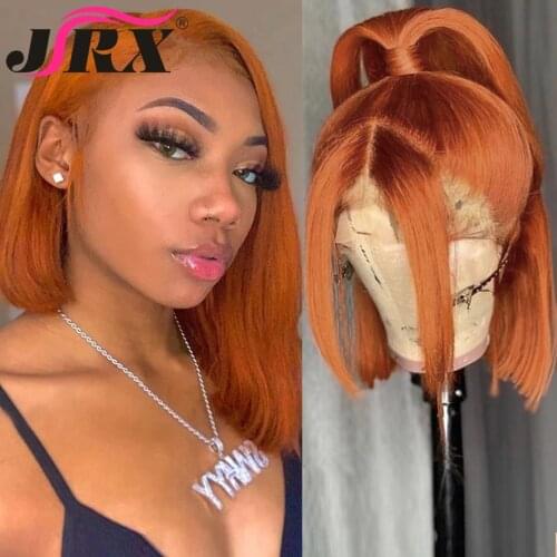 JRX Hair Dark Orange Colored Lace Front Human Hair Bob Wigs Pre Plucked Brazilian 150% Density 13x4 Lace Front Wigs For Women