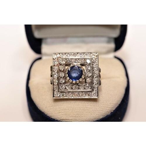 ART DECO STYLE NEW MADE 14K GOLD NATURAL DIAMOND AND SAPPHIRE DECORATED RING