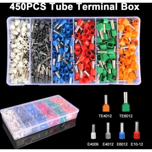 450pcs Tube Terminal Kit Ferrule Insulated Dual Double Wiring Connector Electrical Tubular Bootlace Cable Wire Crimping Suit Set