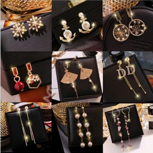 Korea asymmetric tassel Earrings 2021 new fashion female temperament personality Joker exaggerated crystal diamond earrings