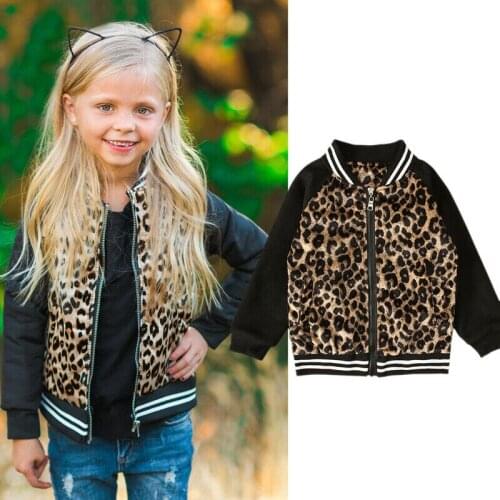 Toddler Infant Kids Baby Girls Warm Leopard Print Jacket Outerwear Winter Autumn Long Sleeve Zipper Coat Clothes