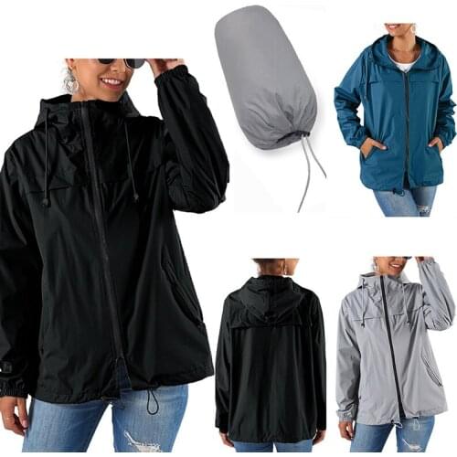 Womens Rain Jacket Outdoor Waterproof Jacket Lightweight Soild Windbreaker Raincoat with Hood