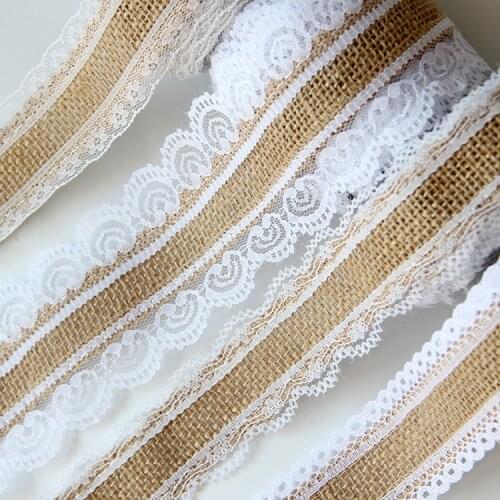 2.5cm Jute Burlap Ribbon and White Black Lace Decoration DIY Handmade Crafts Fabric Wedding Christmas Halloween Party Decor Tape