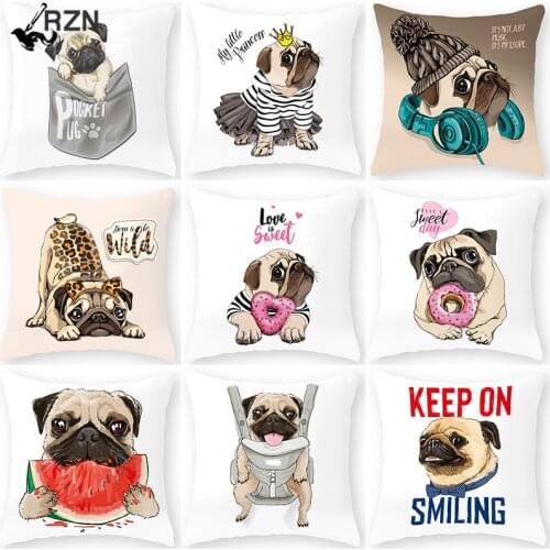 Cartoon Pug Bulldog Sofa Decorative Cushion Cover Pillow Pillowcase Polyester 45*45 Throw Pillow Home Decor Pillowcover 40599