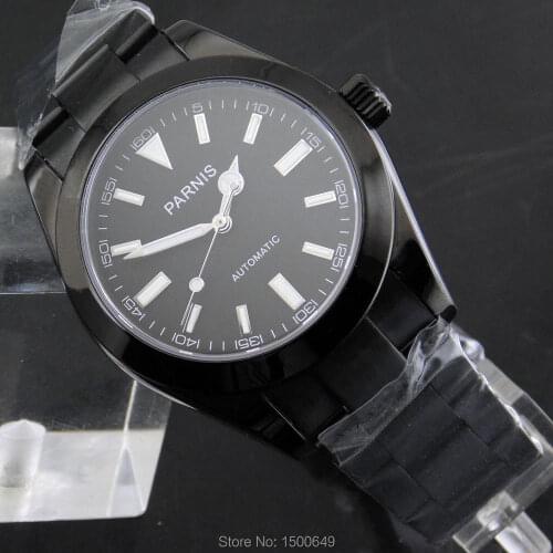 Parnis 40mm Business fashion leisure BLACK steel case Solid bottom cover Black dial sapphire glass Automatic wrist mens watch