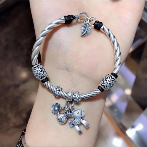 BOCAI New Real S990 Pure Silver Jewelry woman bracelet get rich right away blessing and lucky good luck fashion female bracelet