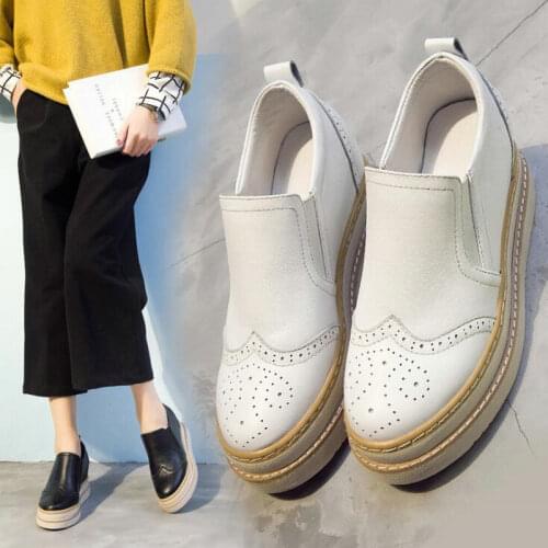 New Arrival Woman Summer Casual Genuine Leather Thick Sole Shoes Women Creepers Casual Breathable Flat Platform Shoes Fad dfv
