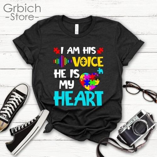 Support Autism Awareness shirt I'm His Voice He Is My Heart Gift Asperger Shirt Special Needs Autism shirt. H41
