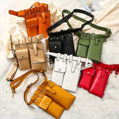 2021 New Women Waist Bag Pu Leather Waist Belt Bag Crossbody Chest Bags Girl Fanny Pack Small Phone Pack Shoulder Strap Packs