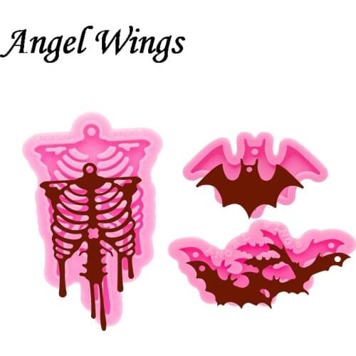 Halloween Skull/Cat/Castle/Bat/Coffin Keychain Silicone Molds DIY Necklace Jewelry Shiny Epoxy Resin Mould Custom DY0604