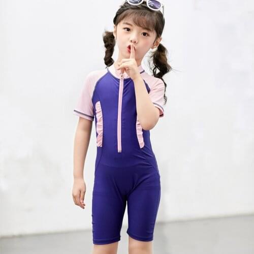 Short Sleeve One Piece Swimsuit Front Zipper Swimming Suit For Kids Girl Swim Wear Kids Bathing Suit Girls Maio Bebe Menina