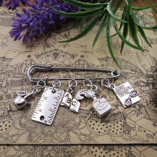 Thank You Teacher Gift Brooch School Teacher End Of Year Thank You Gift Silver Charm Brooch silver plated charm brooch