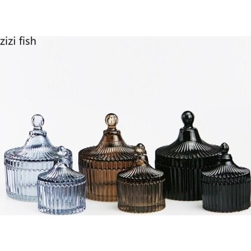 Retro Glass Jar Candy Jewelry Storage Household Dining Table Aromatherapy Candle Glass Jar Kitchen Storage Tools Home Decoration