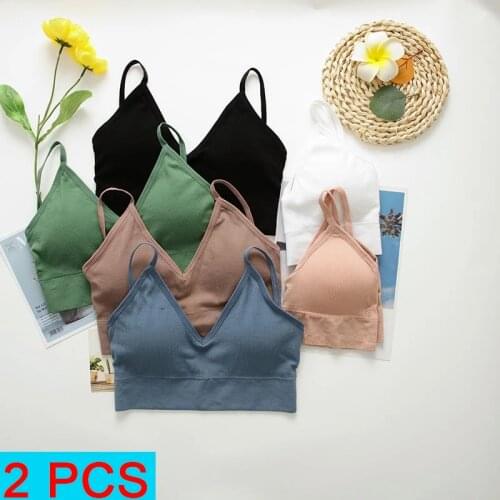 CHRLEISURE 2 PCS Seamless Tube Tops Womens Soild Sports Triangle Cup Bralette Crop Top Wireless Padded Crop Top Underwear Suit