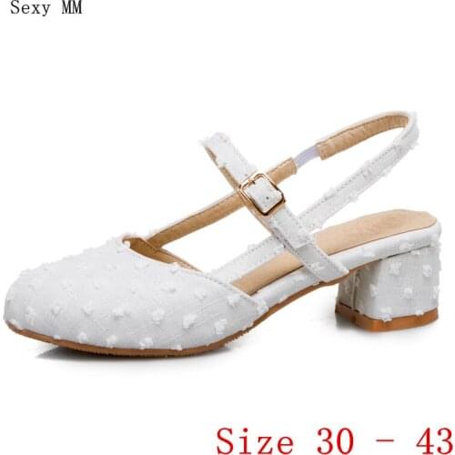 Low High Heels Women Pumps Girl Low High Heel Shoes Mary Janes Woman Shoes Kitten Heels Small Plus Size 30 31 32 33 -40 41 42 43