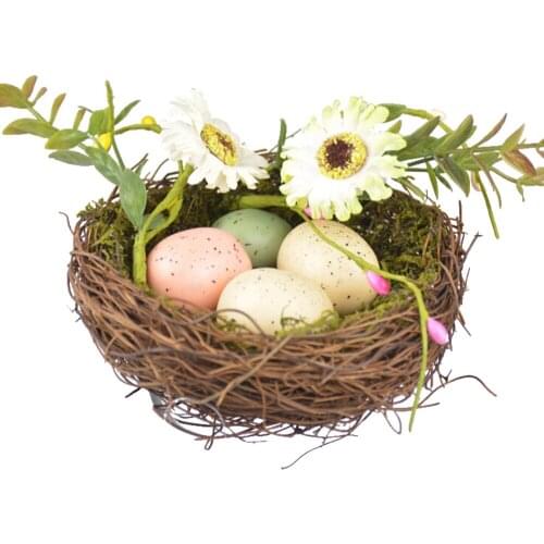 Happy Easter Party Ornament Rattan Weaving Simulation Birds Nest Daisy Flower Mini Colored Foam Easter Eggs DIY Home Party Decor