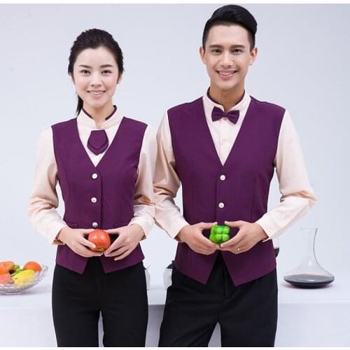 Hotel Front Desk Cashier Vest Uniform Restaurant Bar Catering Cafe Work Wear Uniforms Female Long Sleeve Waiter Overalls H2402