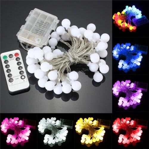 Remote Timer Waterproof 5M 50 LED Outdoor Globe String Lights 8 Modes Battery Operated Frosted White Ball Christmas Fairy Light