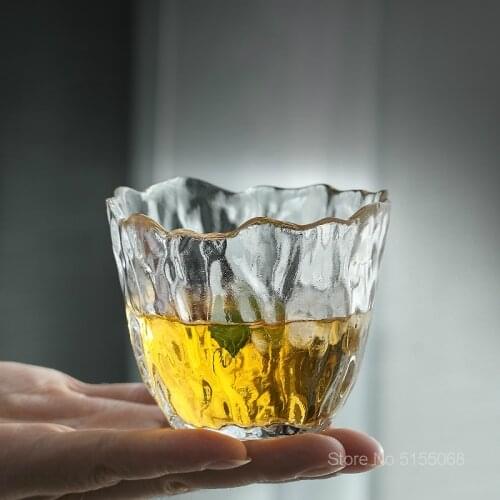 Japan EDO Hammer Crystal Whiskey Glass Frost Flower Ice Petal Sake Cup Kung Fu Teacup Women Artwork Wine Glasses Brandy Snifter