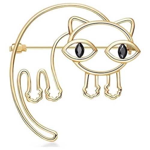 SLJELY High Quality Fashion Real 925 Sterling Silver Yellow Gold Color Pet Cat Brooch Micro Zircon Women Fine Party Jewelry