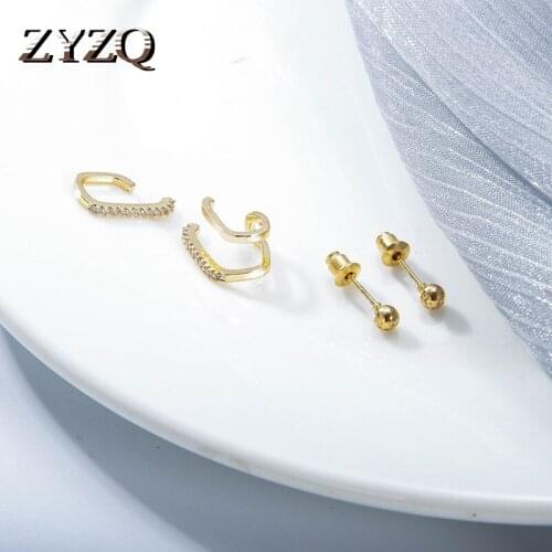 ZYZQ Bohemian 3-piece Ear Clip Gold Color C-Shape No Pierced Small Clip Earring for Women Romantic Cocktail Party Accessories