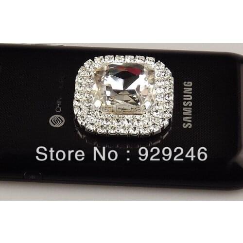 1pcs/lot 38mm square clear crystal rhinestone metal button sewing on garment stone button strass applique for women coat