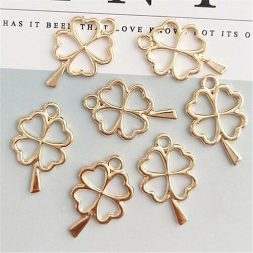 10pcs/lot Alloy Gold Four-Leaf Clover Buttons Pendants Ornaments Jewelry Earrings Choker Hair DIY Jewelry Accessories Handmade