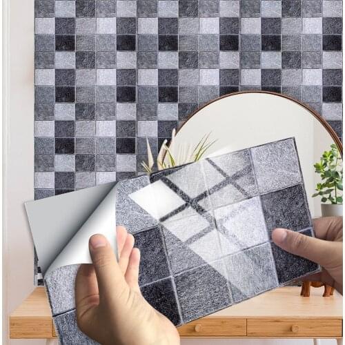 10pcs Gray Marble Pattern Tiles Sticker Kitchen Backsplash Bathroom Home Decor Glossy Surface Removable Peel & Stick Art Mural