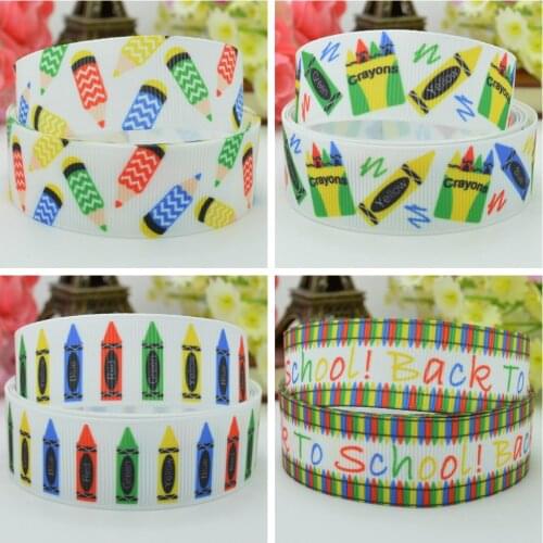 10 Yards 22mm 7/8" School Day crayon ABC I love school Printed grosgrain ribbon hair bow Headwear DIY hair accessories retail