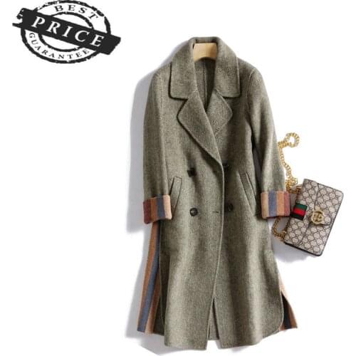100% Wool Elegant Coat Female Vintage Woolen Jacket Women Korean Manteau Femme 2021 Office Ladies Fit Blend Coats LW2205