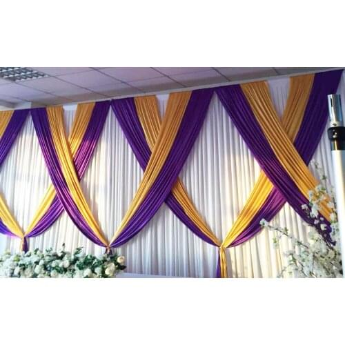3M x 6M Purple and White Wedding Backdrop with gold stage swag wedding Decoration