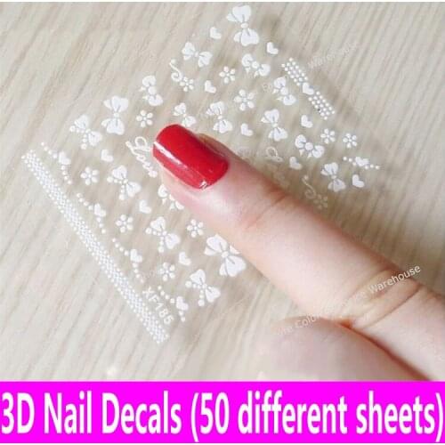 50 Different Sheets 3D Nail Decals Nail Stickers Beauty Water Design Patterns Mixed Nail Art Decoration Manicure Pedicure Tools