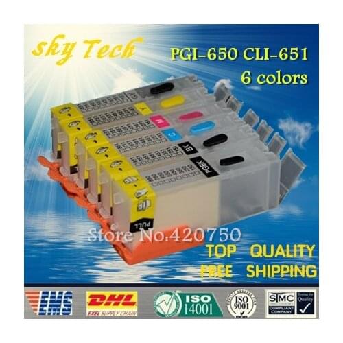 6PK Empty Refillable Cartridge suit for PGI650 CLI651 ,Suit for canon MG5460 MG5560 MG6360 MG6460 MG7160 IP7260 ,with ARC Chips