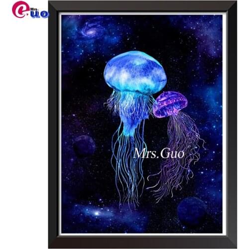 Jellyfish Wall Art Galaxy Diamond Painting 5d Blue Magical Universe Diamond Embroidery Cross Stitch Diamond Mosaic Wall Decor