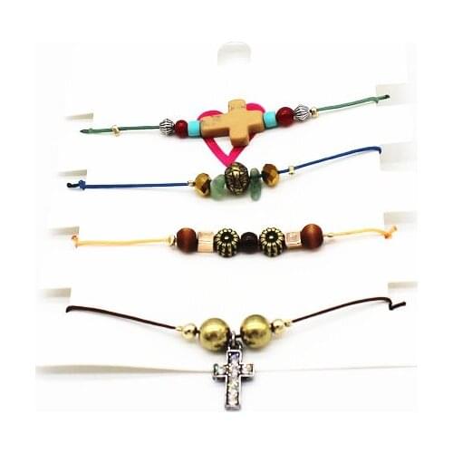 Friendship Bracelet Hippy Cross Ball Beads Charm Crystal Cross Stone Hanging Bracelets For Women Men Packing Sets 4pcs Hot Sales