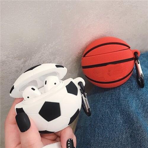 Headphone cover for apple airpods 1 2 case cute 3d basketball football headphone protective pods air silicone case with hook