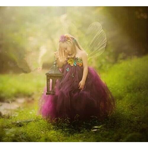 Girls Purple Flower Fairy Tutu Dress Kids Tulle Dress Ball Gown with Petals Hairbow Children Party Costume Photography Dresses