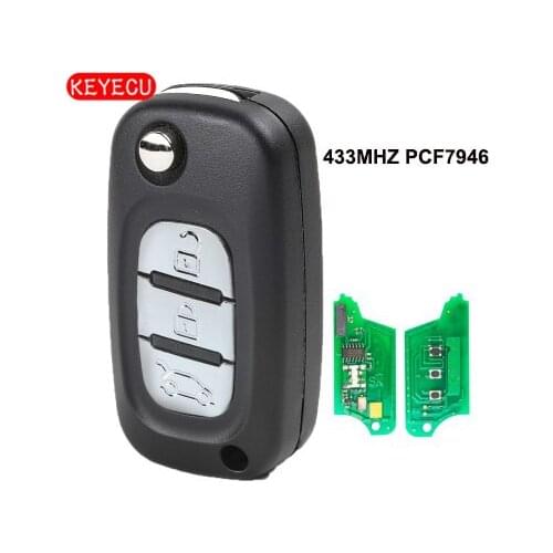 KEYECU Flip Remote Key 3 Buttons 433MHz PCF7946 Chip FOB for Renault Kangoo Clio 3 Modus Trafic Master 2004-2012