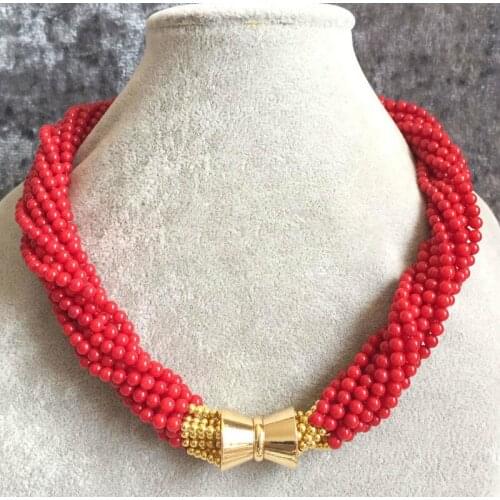 Exclusive design Fine Jewelry 18" 10row 4-5mm perfect round red coral necklace - magnet clasp