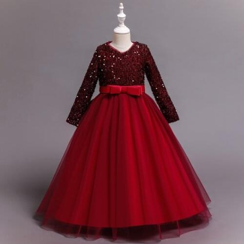 Fromal Emerald Elegant Pageant And Evening Dress Girls 6 To 15 Years Burgundy Long Sleeve Sequin Wedding And Prom Dresses Teens