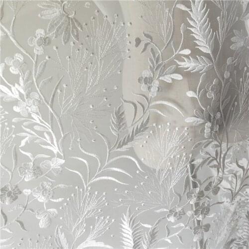 GLace 1Y/Lot High grade off white mesh embroidery lace sewing fabric soft mesh wedding dress DIY accessories TX1595