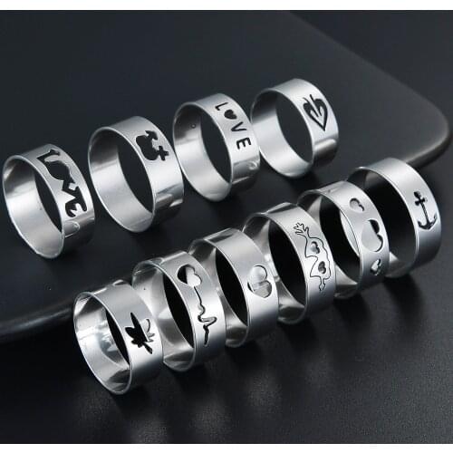 10 Pcs/Set Fashion Hollow Love Heart Arrow Rondom Size Silvery Ring Cute Lovers Jewelry for Women Men Anniversary Party Gifts