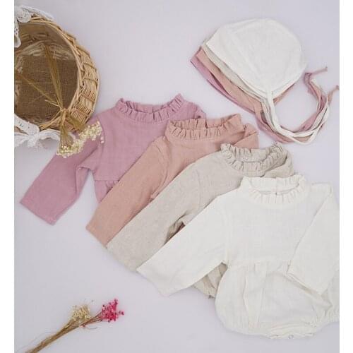 Newborn Baby Girls Rompers Playsuits Autumn Winter Linen Cotton Long Sleeve Clothes Hat Toddlers Kids Boutique Vetement Bebe