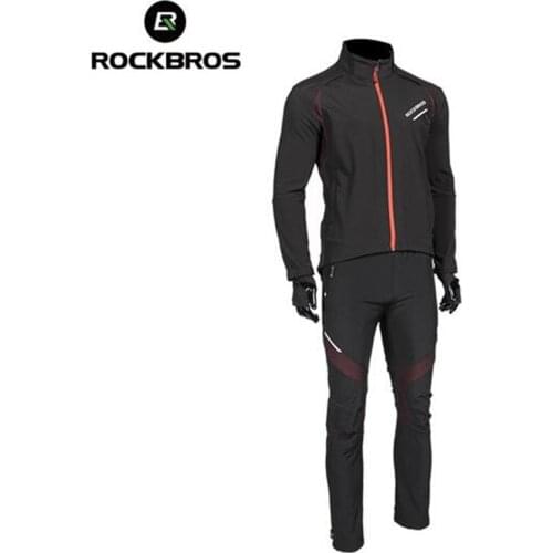 ROCKBROS Cycling Bike Bicycle Long sleeve Jacket Pant Sets Winter Thermal Fleece Jersey Windproof Reflective Sportswear Clothing