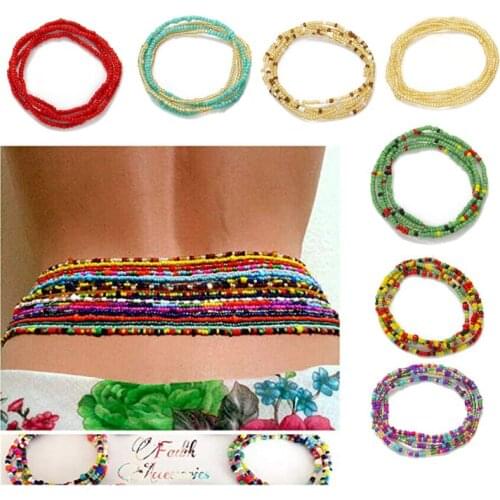 7Pcs Summer Bikini Stretchy Multi-Colors Beaded Belly Waist Chain Body Jewelry X4YA