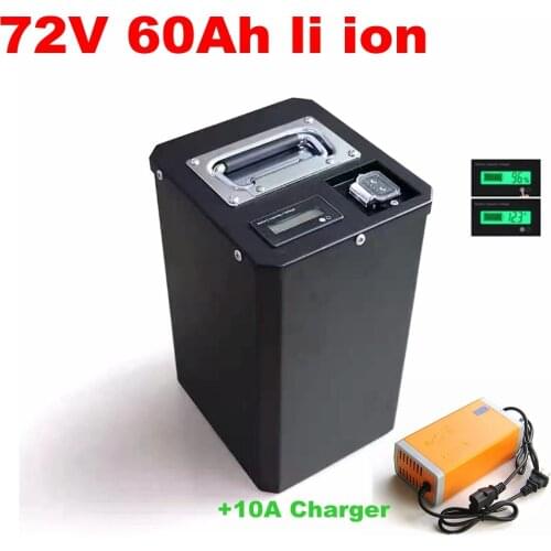 High capacity 72v 60Ah li-ion no 72v 80ah lithium for 3000w bicycle battery bike tricycle motorhome inverter +10A charger