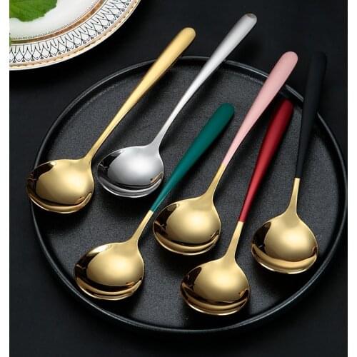 1PC Stainless Steel Round Head Teaspoons Silver Gold Drinkware Household Kitchen Long Handle Coffee Mixing Spoon Tableware