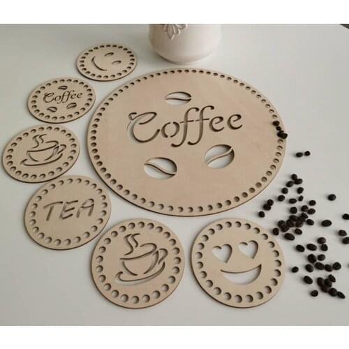 Set of 7 wooden bottoms for tea/coffee round basket bottoms Wooden crochet accessory Basket floor