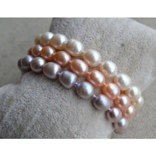 New Favorite Pearl Bracelet 3Rows Multicolor Genuine Freshwater Pearl Fine Wedding Birthday Party Jewelry Charming Lady Gift