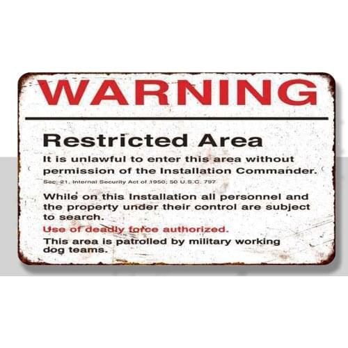 Warning Restricted Area Military Vintage Retro 8x12 Metal Sign